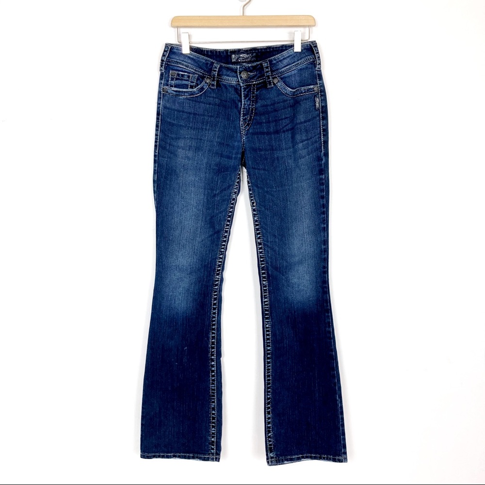 Silver Jean Suki Surplus bootcut flared jeans dark wash faded tall 29 x 34
